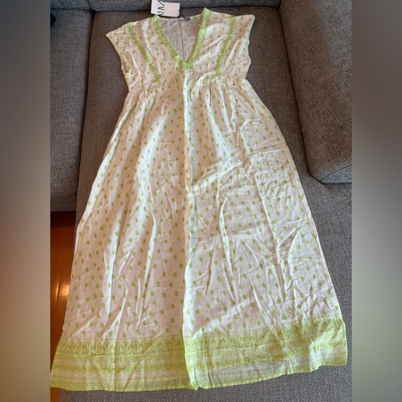 Zara White Green Embroidered Tunic Midi Dress – Size XS brand new - Picture 6 of 16